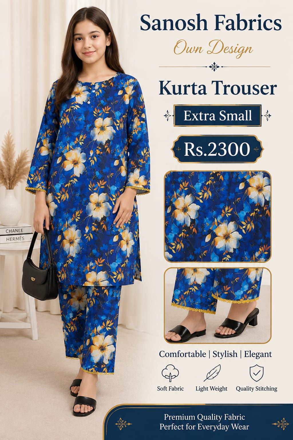 2PC Stitched (XS) Kurta , Trouser